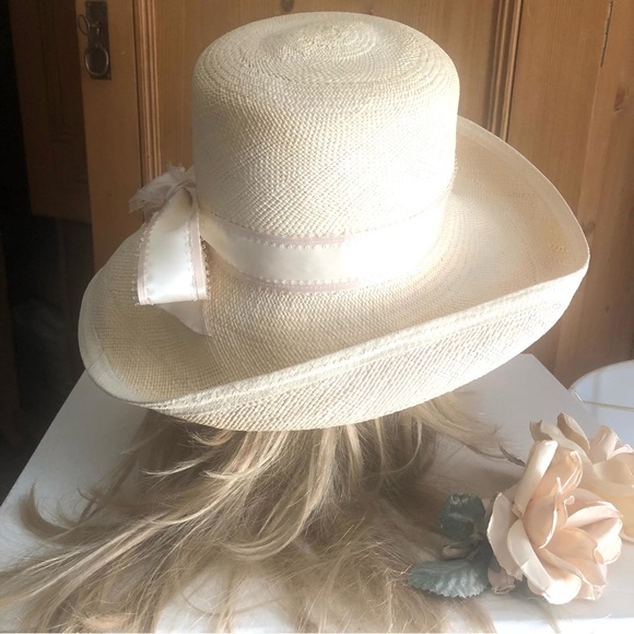 Vintage Barabara Allen custom raffia hat w detachable flower ornament - Picture 5 of 11